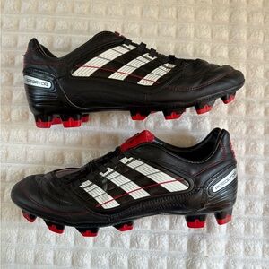 Adidas Black and Red Athletic Shoes with Firm Ground Cleats